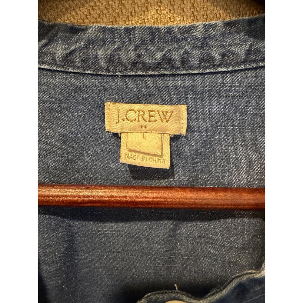 J.Crew 100% Cotton Preppy Chambray Dress Large Blue Long Sleeve Popover Utility - Picture 3 of 3